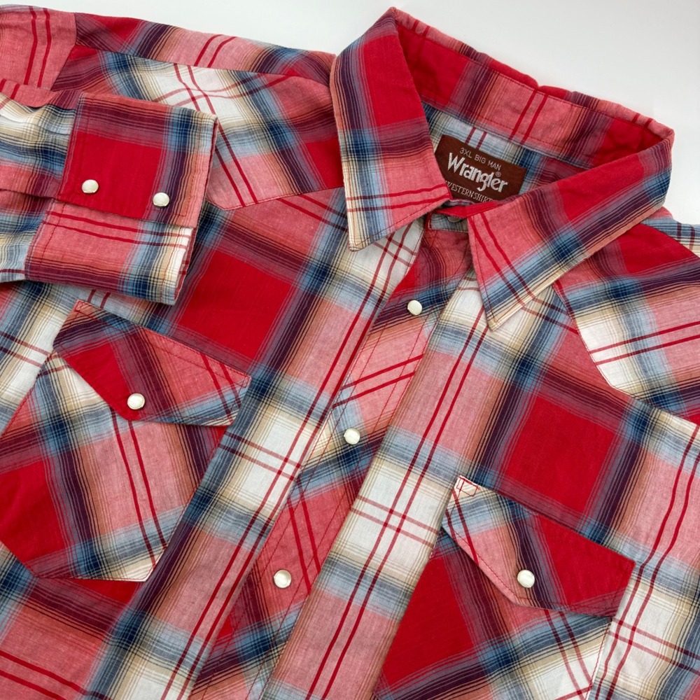 Wrangler Western Shirt Mens 3XL Big Red Plaid Pearl Snap Long Sleeve WM232BG